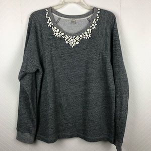 J.crew grey sweater with gem neckline